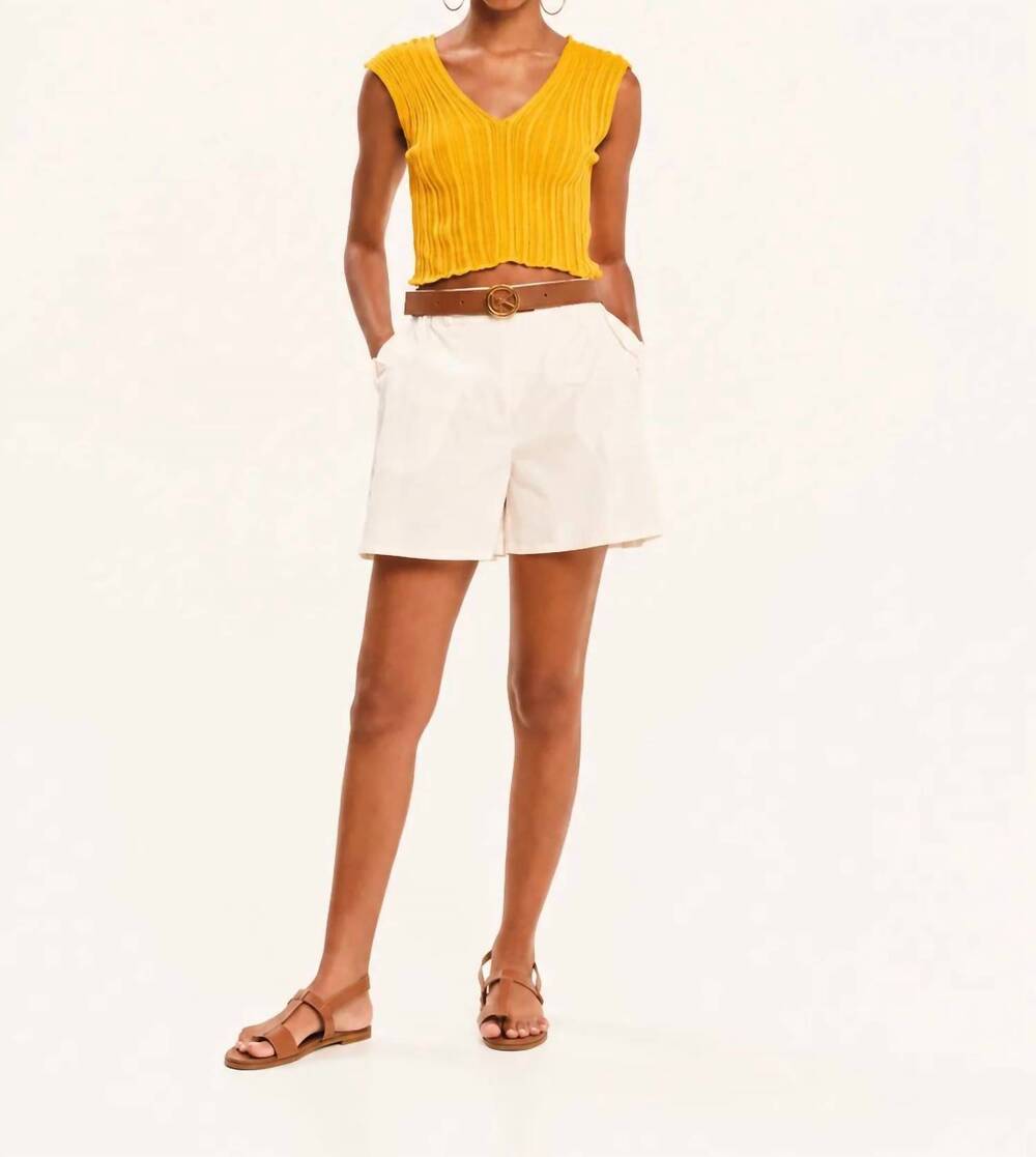 NEW KOURBELA sleeveless knitted crop top in amber yellow